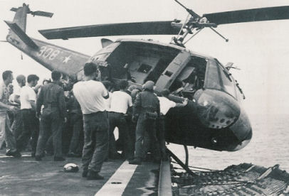 Huey over edge of Carrier