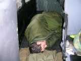 Bradley asleep in the Huey